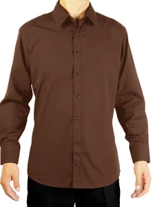 Giovanni Men's Brown Convertible Cuff Dress Shirt - Picture 1 of 2