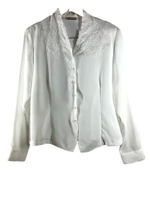 Blusa blanca perla bordada L/S talla 12 romántica coqueta cottagecore de colección Foto 1 de 4
