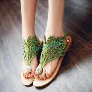 Bling Bling Womens Sandals Rhinestone Summer Shoes Summer Party Flat Fashion - Picture 1 of 7