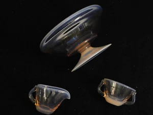 Fostoria Meereslandschaft rosa Koralle Sand schimmernd mit Fuß Mitte Schüssel & Zucker/Sahne. - Bild 1 von 6