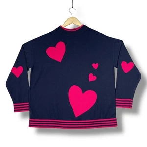Talbots Petite Knit Sweater Womens XLP Blue Pink Hearts Lightweight Preppy - Picture 1 of 7