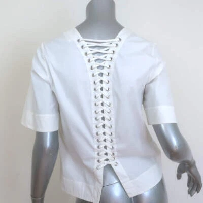 A.L.C. Blusa manga corta con cordones en la espalda blanca de algodón elástico talla 4 Foto 1 de 4