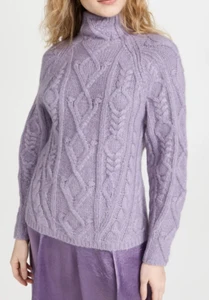 $475 NWT VINCE SzL ARAN RAGLAN MOCK NECK PULLOVER SWEATER LILAC - Picture 1 of 10