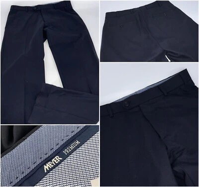 Meyer 现代裤子 33x32 海军蓝羊毛聚乙烯莱卡平前罗马尼亚 YGI C3-52 — 第 1/4 张图片