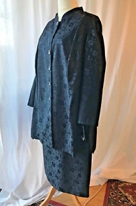 Evans Essence Navy Jacquard Jacket and Skirt. - Picture 1 of 21