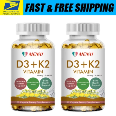 (2 Bottles) Vitamin K2 (MK7) D3 10000 IU Supplement, BioPerine Capsules, Immune - Image 1 of 4
