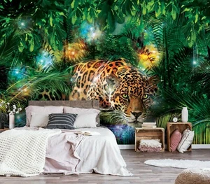 Green Bedroom photo wallpaper 12 x 8.33 feet thick decorative Jungle wall mural - Picture 1 of 7