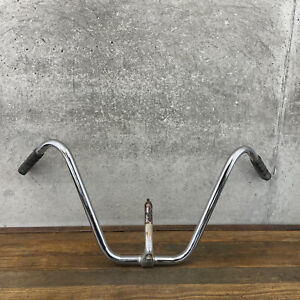 Vintage Muscle Bike Handlebars Ape Hanger Bar Chrome 12 Inch Tall Wide Grips