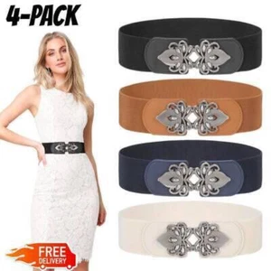 4xLadies Belt Waistband Stretch Elastic Wide Waist Ladies Dresses Vintage Buckle - Picture 1 of 7