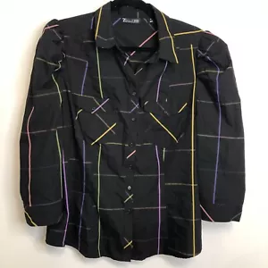 New York & Co 7th Avenue Design Studio XL Black Shirt Colorful Plaid 80’s Look - Picture 1 of 11