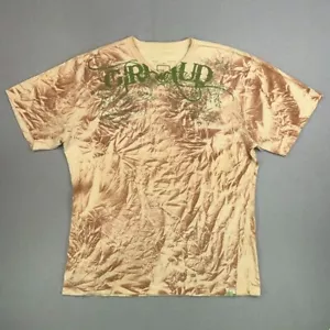 Marithe Francois Girbaud Shirt Mens XXL Beige Brown Green V Neck Tattoo Art Y2K - Picture 1 of 13