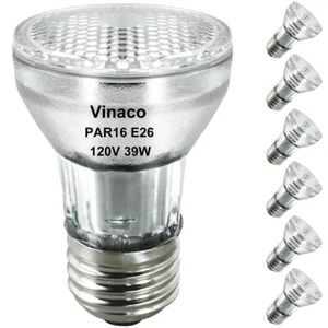 PAR16 Haloge Bulb - 6 Pack 39W 120V E26 Base Warm White 2800k, Long Lasting - Picture 1 of 5
