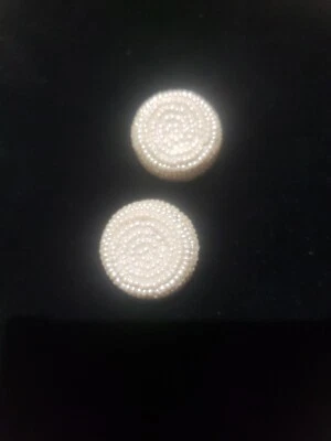 Pair of Large Pearl Ivory Beaded Sewing Buttons 7/8" Vintage Rare Unique  - Image 1 of 4