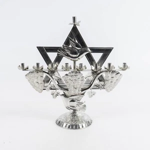 Tin Folk Art Menorah Dove of Peace Made in Mexico - Picture 1 of 8