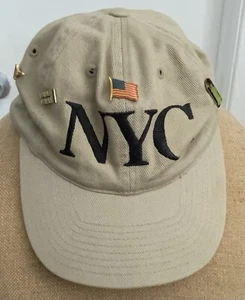 NYC New York City Beige Cap Hat, Vintage Pins-Trade Center 911 Vouray Paris ++ - Picture 1 of 19