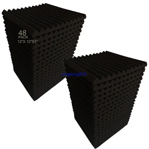 48 Pack Acoustic Foam Panel Wedge Studio Soundproofing Wall Tiles 12" X 12" X 1" - Picture 1 of 10