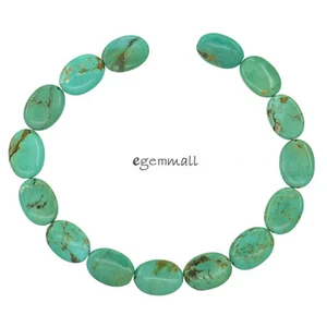 14 Genuine Chinese Turquoise Flat Oval Beads 10x14mm 7.5" Teal Blue #82226 - Bild 1 von 2