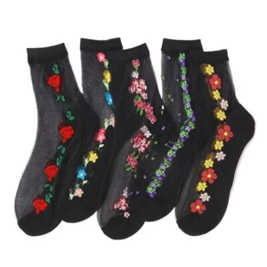 Sheer Socks Women Ankle Womens Sheer Socks 5 Pairs Fashion Vintage Flower Ani... - Picture 1 of 6