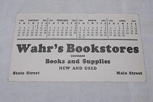 LIBRÍAS WAHR'S 1941 CALENDARIO TINTA BLOTTER ANN ARBOR MICHIGAN - Imagen 1 de 2