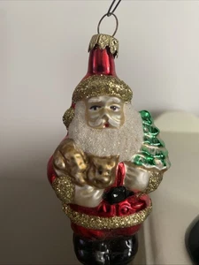 Adorno vintage de Papá Noel sosteniendo gato y árbol - vidrio de mercurio de Alemania Butif - Imagen 1 de 11