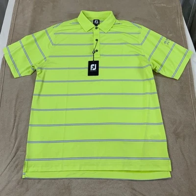 Footjoy Performance Golf Apparel Shirt Mens XL Neon Yellow Stripe Logo S/S NEW - Image 1 of 4