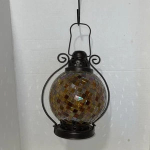 PartyLite GLOBAL FUSION Lantern P9238 Candle Holder Iridescent Mosaic Tile Glass - Picture 1 of 8