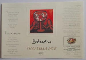 ETICHETTA VINO DELLA PACE 1993 Salvatore Belcastro Genova versi David M. Turoldo - Picture 1 of 1