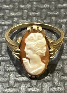 Vintage 10K Yellow Gold Carved Shell Cameo Ring Sz 5.5 - 2.4g William Schneider - Picture 1 of 6
