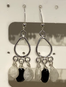Moonstone & Spinel Bead Chandelier Earrings on Sterling Silver Hooks - Picture 1 of 4
