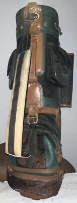 "Bolsa de golf Pine Harbour de cuero verde/marrón divisor de 6 vías 5 bolsillos para hombre 35""" Foto 1 de 4