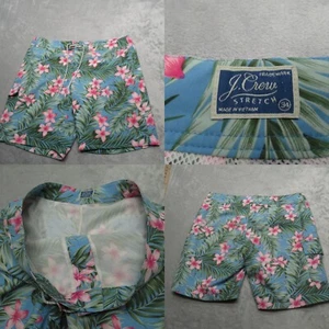 J. Crew Stretch Swim Shorts Mens 34 Blue Floral Hawaiian Lined Pocket Trunks - Picture 1 of 11
