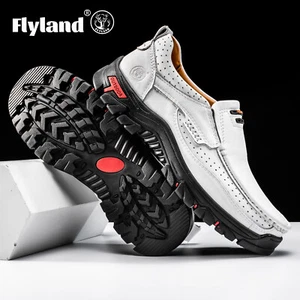 FLYLAND Hombres Moda Vintage Chukka Cuero Botines Hechos a Mano Informales Mocasines - Imagen 1 de 58