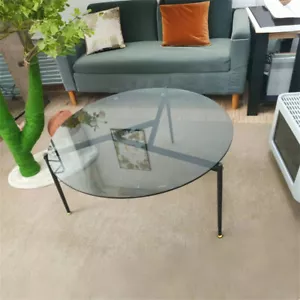 Runder Sofa-Beistelltisch Grau/Gelbbraun Glasplatte Couchtisch, Gartenterrasse - Bild 1 von 15