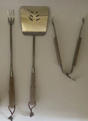 Juego de utensilios de barbacoa Duncan Hines vintage de 3 piezas, tenedor, espátula ancha, pinzas Foto 1 de 4