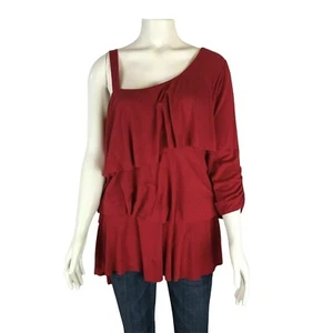 NEW Torrid One Shoulder Shirt Size 1 1X Ruffle Tiered 3/4 Sleeve Red NWT Top - Picture 1 of 6