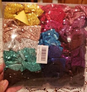 Lot 27 NEW Sequined Hair Clips Bows Rainbow Of Colors Pink Red Black Blue Gold +