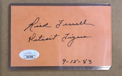 RICK FERRELL Detroit Tigers SIGNED 3x5 INDEX CARD HOF JSA CERTIFIED AUTOGRAPH - Image 1 of 4