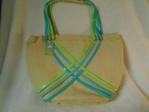 Crocs Huarache Large Summer Canvas Tote w/Blue & Lime Highlights NWT $49 - Picture 1 of 9