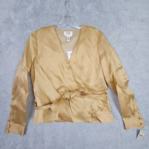 Blusa envolvente de seda Talbots talla 10 pequeña beige cuello en V lazo cintura manga larga nueva con etiquetas - Imagen 1 de 19