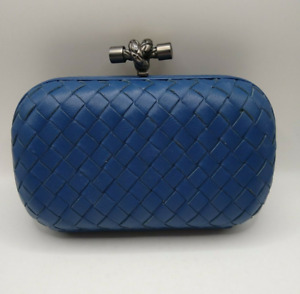 Authentic Bottega Veneta Knot Clutch Leather Bag Blue w Dustbag