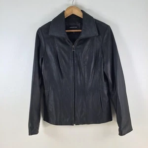 Jones new york genuine leather jacket womens size S black zip collar 110374 - Picture 1 of 12