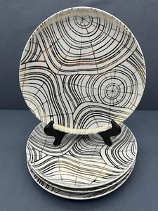 DAVID STARK West Elm WOOD SLICES 8 3/4" Salad Plates GOLD ON WHITE Set of 4  #A - Picture 1 of 13