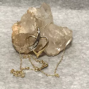 10k Solid Yellow And White Gold Diamond Heart Pendant And 18” Chain - Picture 1 of 11