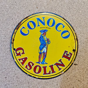 VINTAGE CONOCO GASOLINE PUMP PLATE PORCELAIN ENAMEL METAL SIGN SIZE 6" - Picture 1 of 7