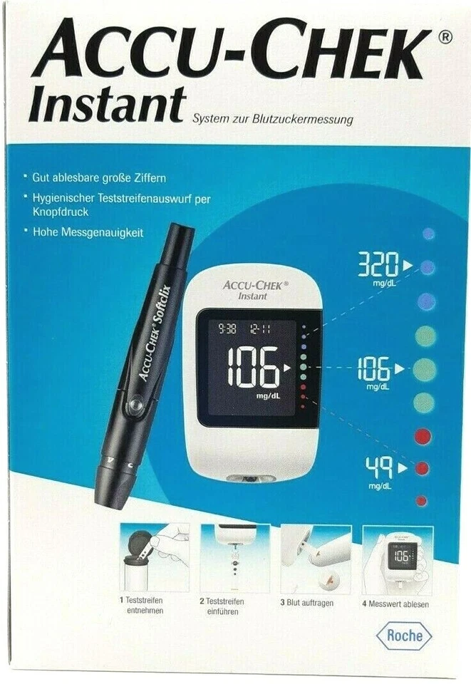 Accu-Chek Instant BZ Meter mg/dl +10 Test Strips Original Packaging Direct from Manufacturer - Image 1 of 1