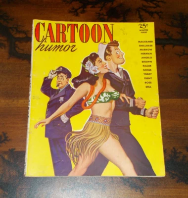 RARE WORLD WAR II WWII CARTOON HUMOR JAN 1946 MAGAZINE ART COVER BY EARLE BERGEY - Image 1 of 4