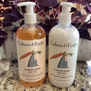 Crabtree & Evelyn GARDENERS Hand Lotion & Hand Wash SOAP 16.9 oz x2 +PUMPS NEW - Picture 1 of 2