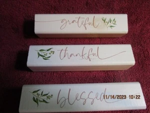 Wood Sign home decor plaque shelf sitting Thankful Grateful Blessed 6x1.5x1.5 - Picture 1 of 7