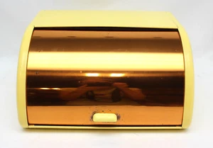 Vintage Ransburg Yellow/Copper Roll Top Tin Bread Bin 13.75x12x7.25" USA NOS PH - Picture 1 of 10