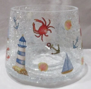 Yankee Candle Clear Crackle Jar Shade J/S SAILBOATS ON THE COAST Lighthouse - Picture 1 of 5